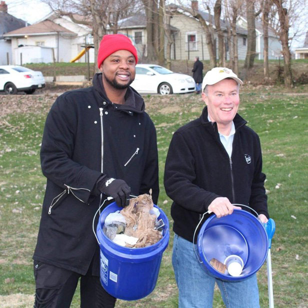 tedd with the mayor collecting trash
