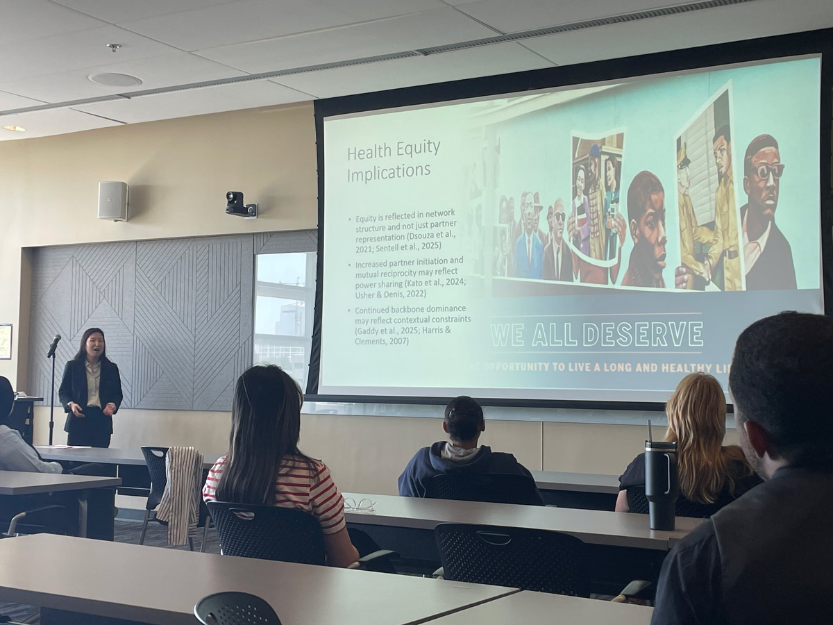 DIP-IN graduate student employee, Asuka Elms, presents on Social Network Analysis (SNA) findings at IU’s Graduate Day of Scholarship.
